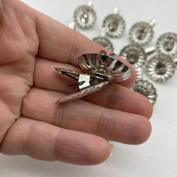 Vtg Christmas tree taper candle holder tree clips silver tin metal 12 - Picture 4 of 6